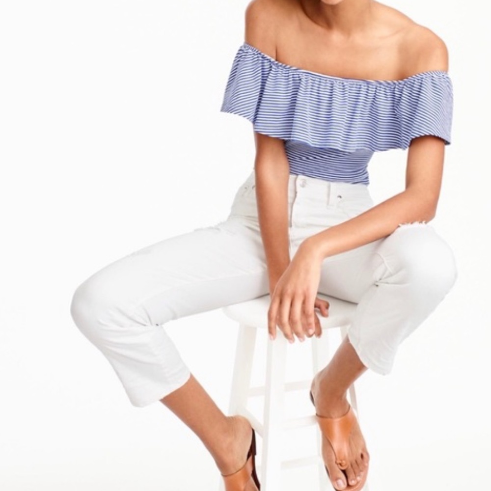Jcrew striped bodysuit off the shoulder